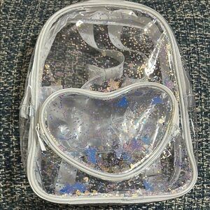 Claire’s Club Transparent Shaker Heart Backpack AND storage / organizer bag
